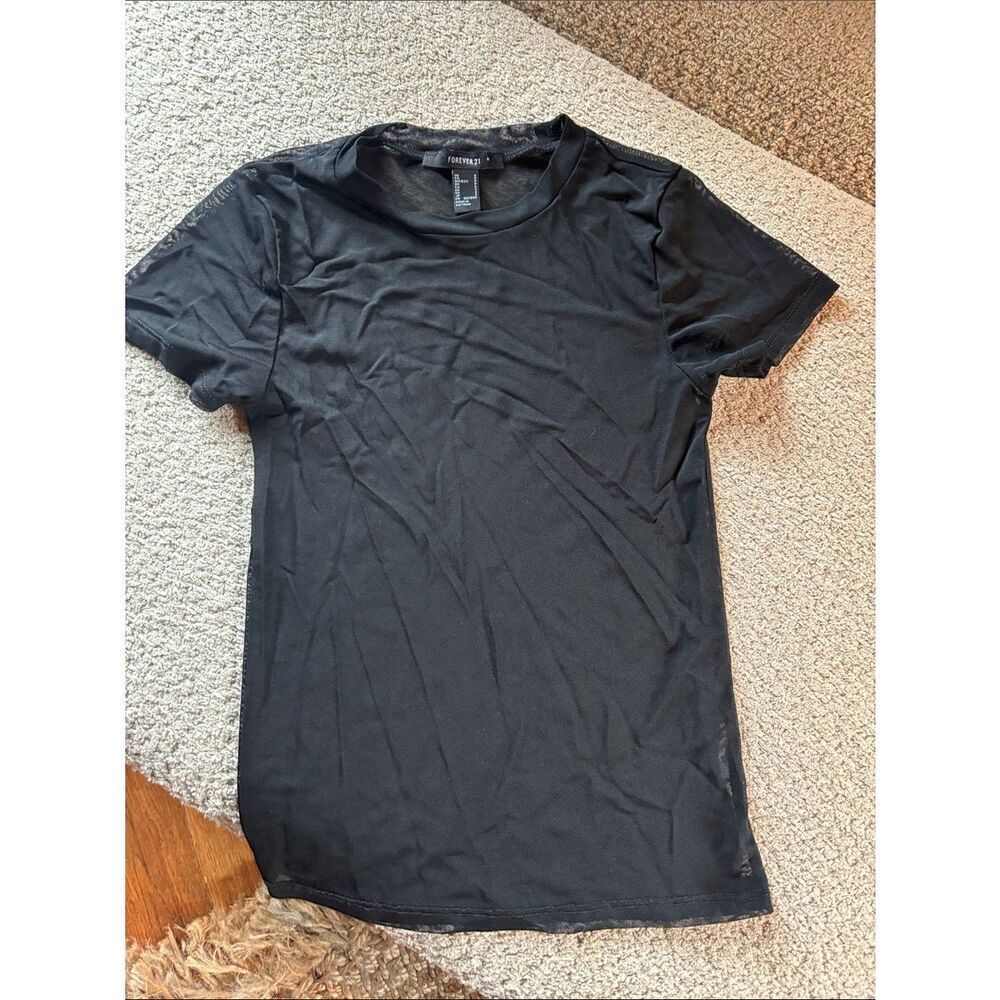 Forever 21 Women’s sheer Black Short Sleeve Crew Tee